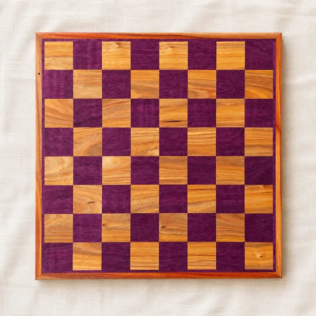 Figured Purpleheart & Canarywood Chess Board, Handmade in Canada