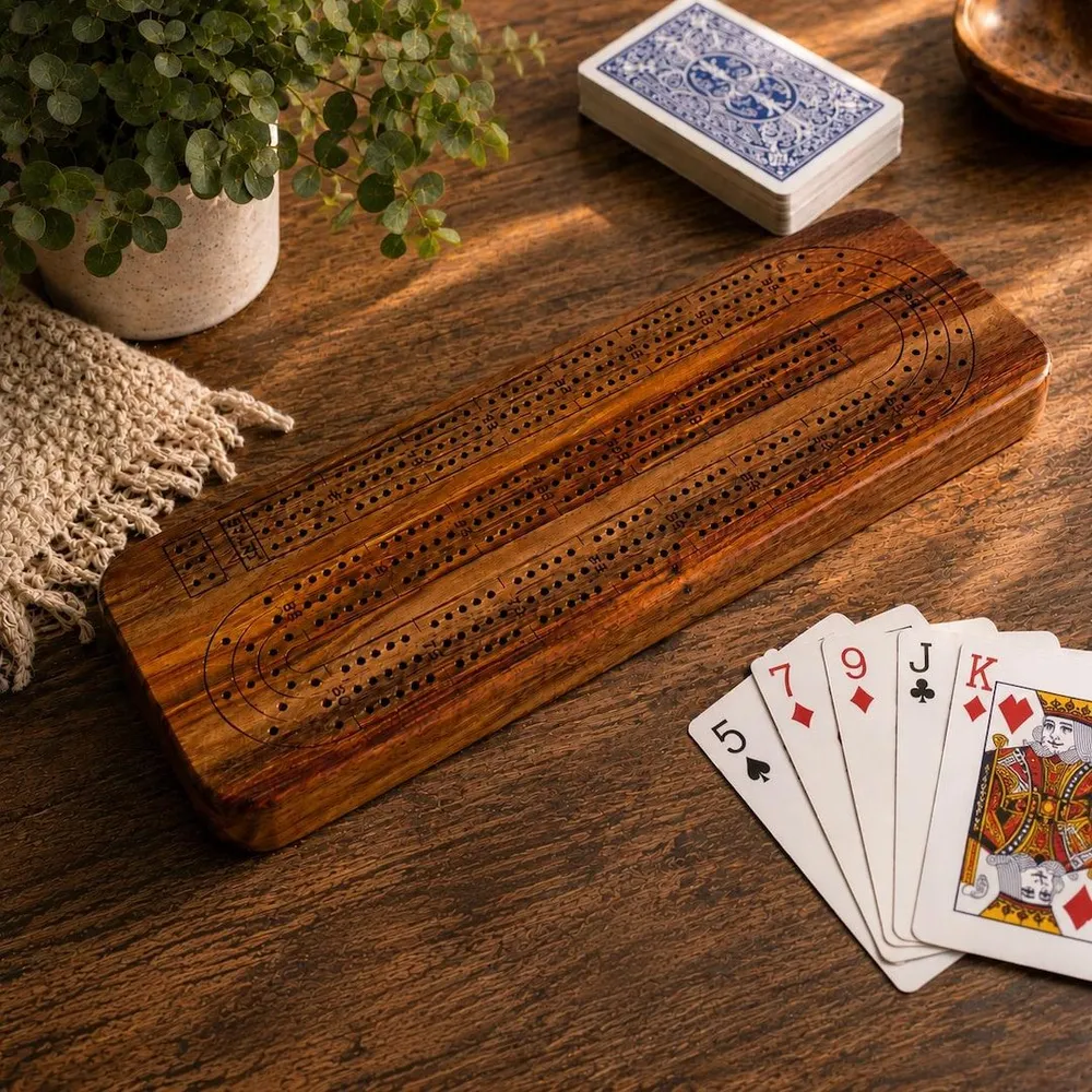 Canarywood Cribbage Board — 3-Track Game Set (Ready to Play)
