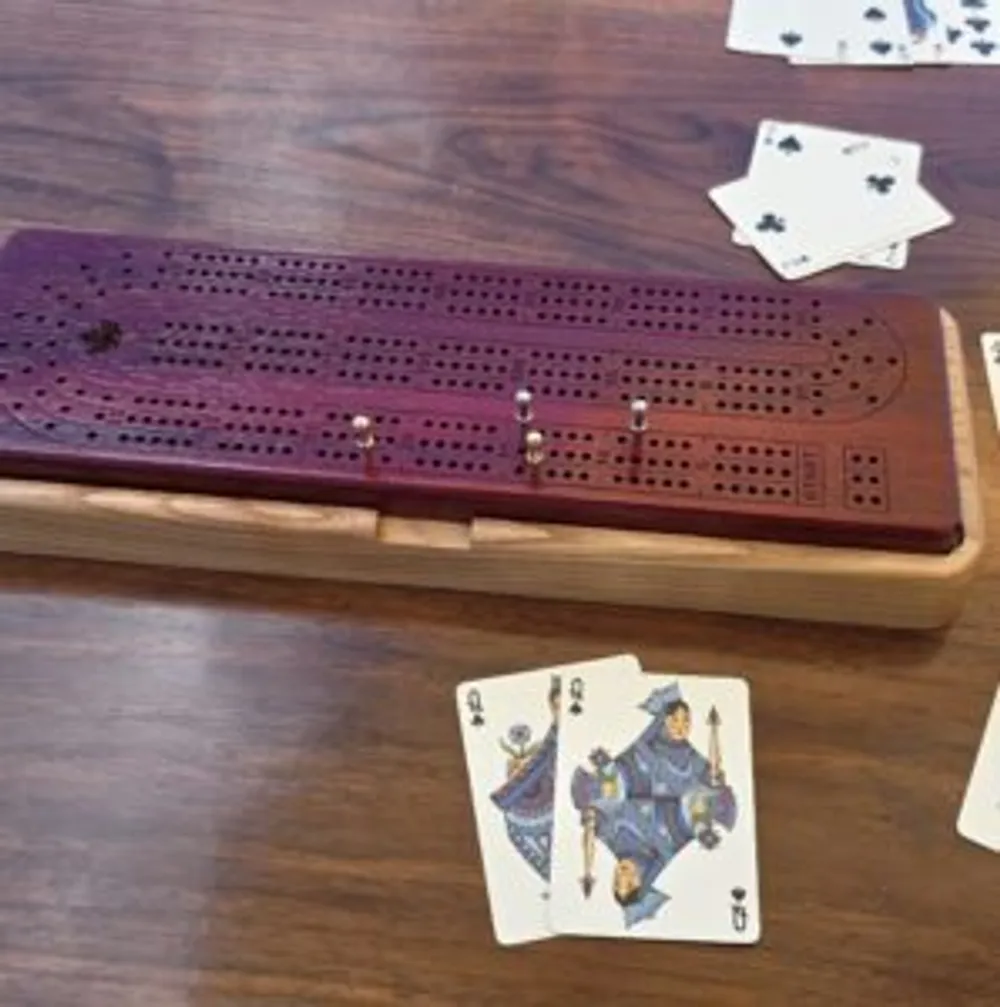 Cribbage Board with Magnetic Storage Base — Padauk & Ash (Ready to Play)
